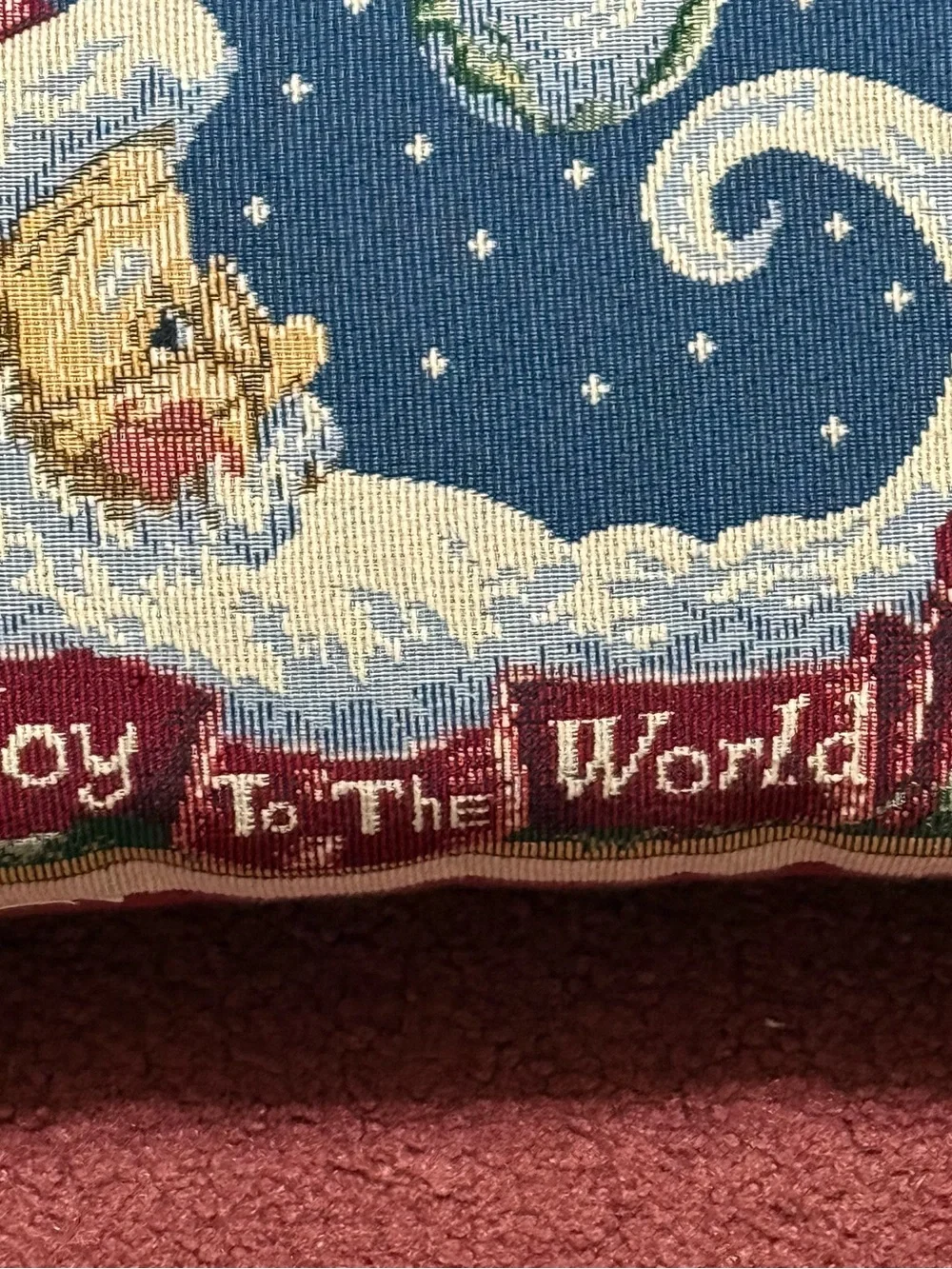 Vintage Tapestry Santa Claus Joy To The World Stuffed Throw Pillow Christmas